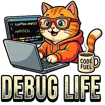Artwork thumbnail, Debug Life – Cute Coding Cat Programmer by webdev27