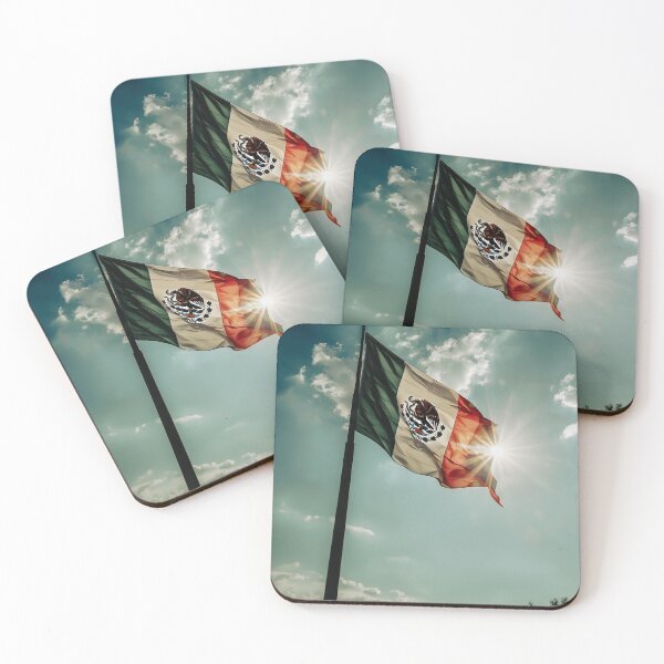 Item preview, Mexican flag waving under a dramatic sky with a solar flare on the horizon designed and sold by Rod_Studio_Shop.