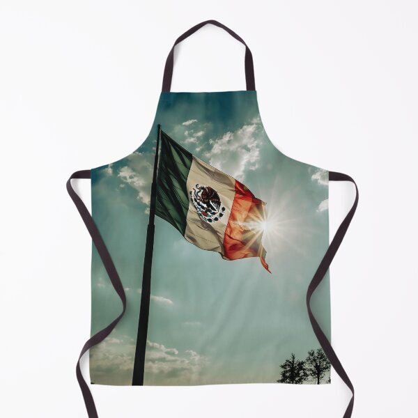Item preview, Mexican flag waving under a dramatic sky with a solar flare on the horizon designed and sold by Rod_Studio_Shop.