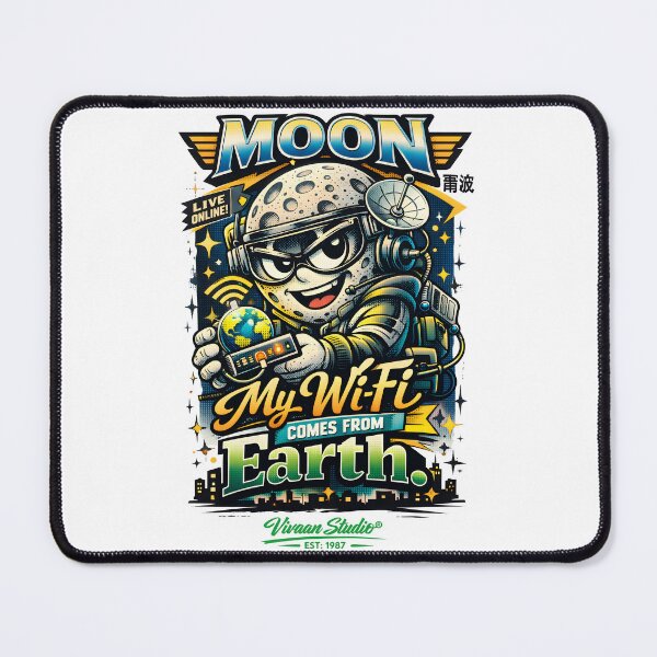 Item preview, Funny Moon Space Wi-Fi Typography Gamer Graphic Tee - Earth Signal Internet Satellite Astronaut Cartoon Art - Retro Tech Humor Aesthetic for Men Women Kids - Space Travel Digital Nomad Design designed and sold by Vivaan Studio.