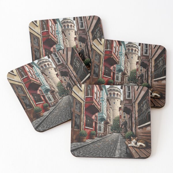 Item preview, Istanbul Galata Tower Street & Sleeping Cat - Oil Painting Art designed and sold by Ascend777.
