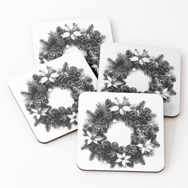 Item preview, Pinecone Christmas Wreath – Classic Black and White Holiday Art designed and sold by inkoutninja.