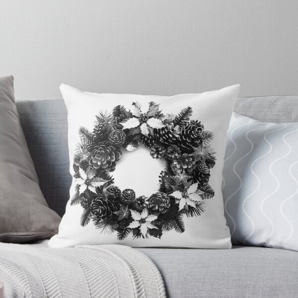 Item preview, Pinecone Christmas Wreath – Classic Black and White Holiday Art designed and sold by inkoutninja.
