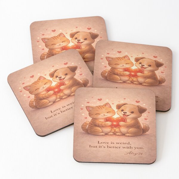 Item preview, Love Is Weird – Cute Cat and Dog Valentine Postcard designed and sold by alizo74.