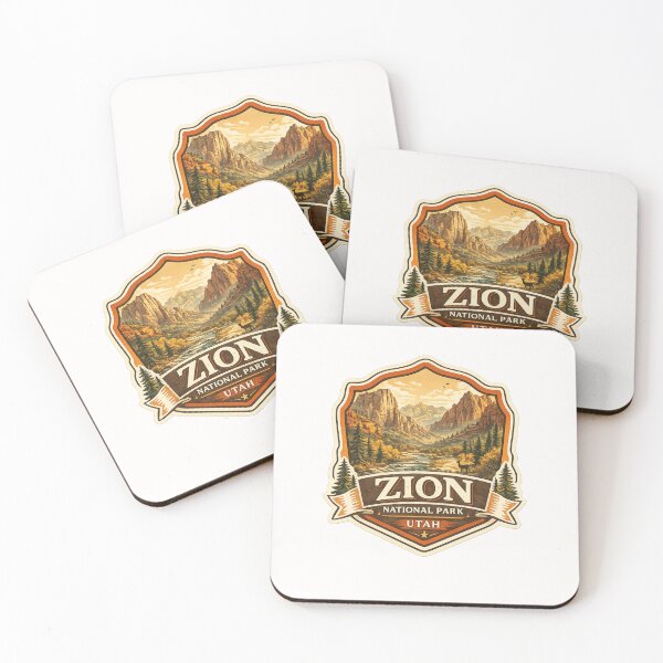 Item preview, Zion National Park Utah Badge – Scenic Red Rock Canyon View with Virgin River and Deer designed and sold by Places On Earth.