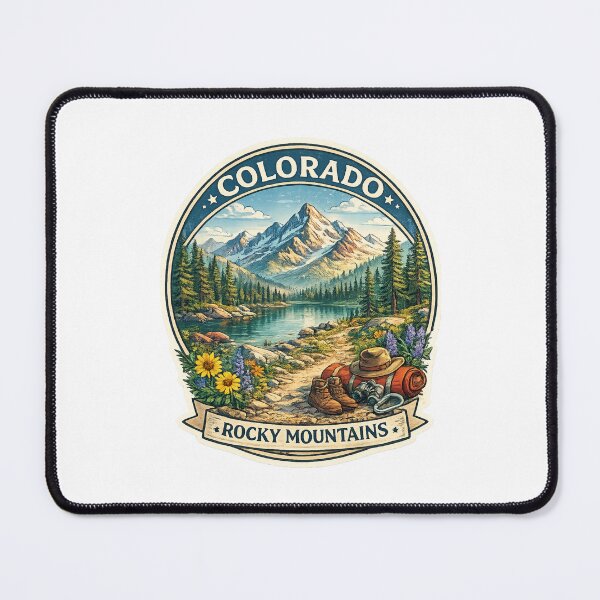 Item preview, Colorado Rocky Mountains Trail Badge – Alpine Lake with Wildflowers and Hiking Gear designed and sold by Places On Earth.