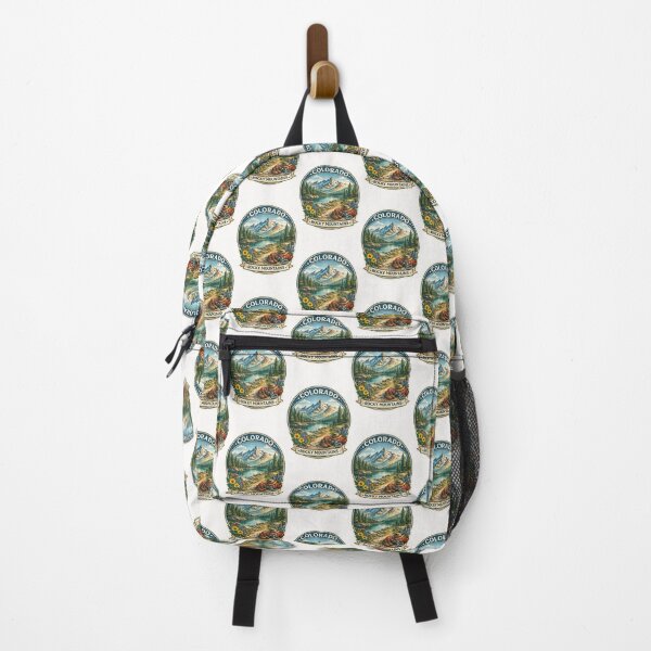 Item preview, Colorado Rocky Mountains Trail Badge – Alpine Lake with Wildflowers and Hiking Gear designed and sold by Places On Earth.