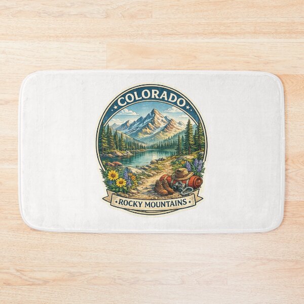 Item preview, Colorado Rocky Mountains Trail Badge – Alpine Lake with Wildflowers and Hiking Gear designed and sold by Places On Earth.