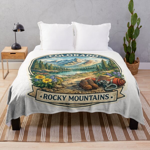 Item preview, Colorado Rocky Mountains Trail Badge – Alpine Lake with Wildflowers and Hiking Gear designed and sold by Places On Earth.