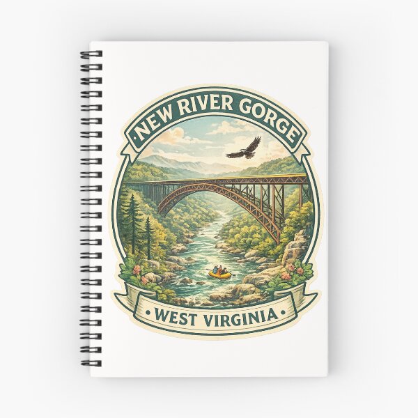 Item preview, New River Gorge West Virginia Badge – Rafting Scene Under Iconic Steel Arch Bridge designed and sold by Places On Earth.