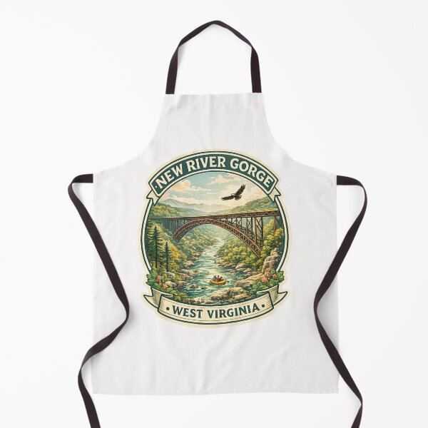 Item preview, New River Gorge West Virginia Badge – Rafting Scene Under Iconic Steel Arch Bridge designed and sold by Places On Earth.