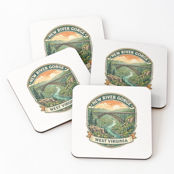 Item preview, New River Gorge Sunset Badge – Iconic Arch Bridge Over Mountain River in West Virginia designed and sold by Places On Earth.