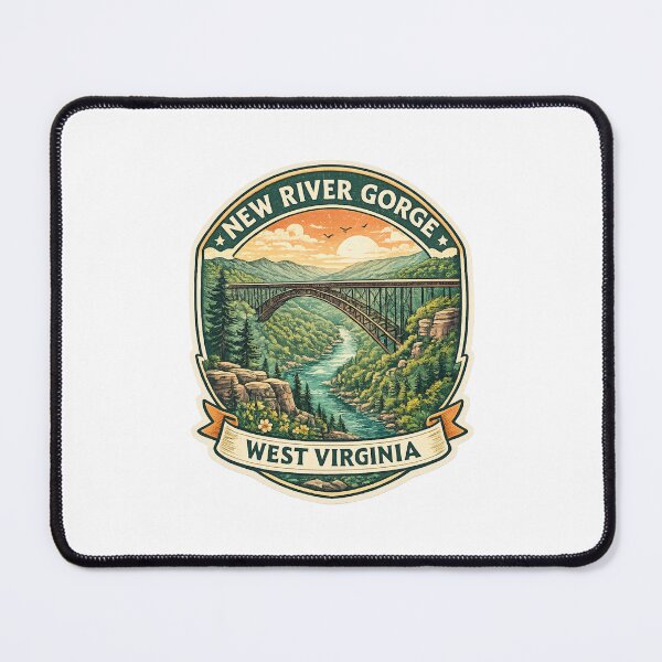 Item preview, New River Gorge Sunset Badge – Iconic Arch Bridge Over Mountain River in West Virginia designed and sold by Places On Earth.