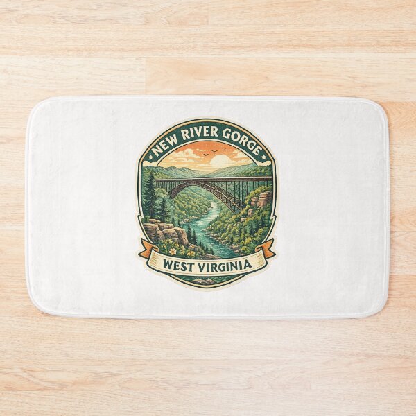 Item preview, New River Gorge Sunset Badge – Iconic Arch Bridge Over Mountain River in West Virginia designed and sold by Places On Earth.