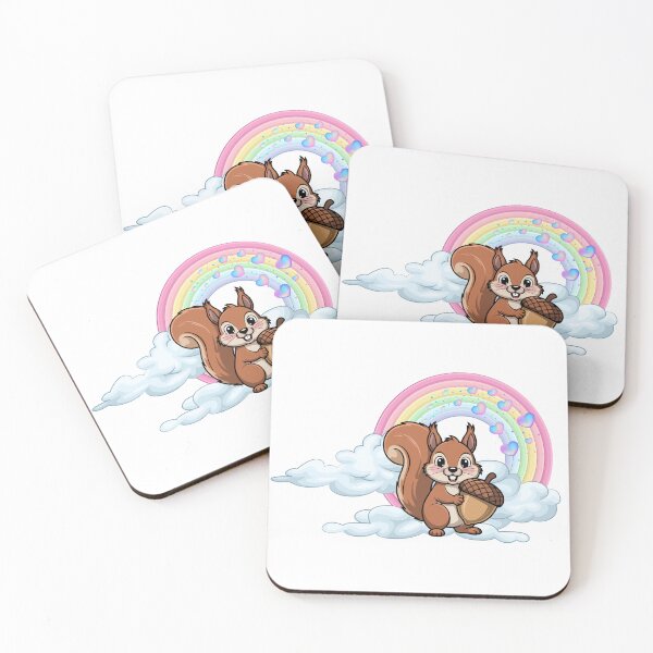 Item preview, Cheerful Squirrel - Cute Squirrel with Acorn on Rainbow Clouds designed and sold by Love3Happy.