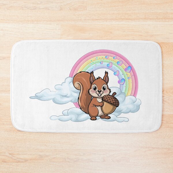 Item preview, Cheerful Squirrel - Cute Squirrel with Acorn on Rainbow Clouds designed and sold by Love3Happy.