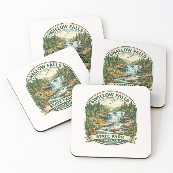 Item preview, Swallow Falls State Park Maryland Camp Scene – Forest Waterfall with Tent and Campfire designed and sold by Places On Earth.