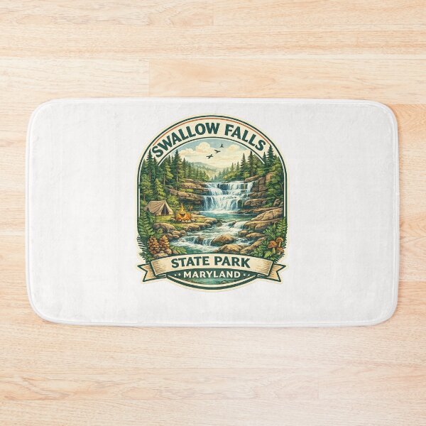 Item preview, Swallow Falls State Park Maryland Camp Scene – Forest Waterfall with Tent and Campfire designed and sold by Places On Earth.