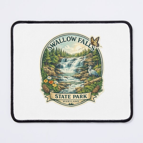 Item preview, Swallow Falls State Park Maryland Wildlife Scene – Waterfalls, Pines, and Great Blue Heron designed and sold by Places On Earth.