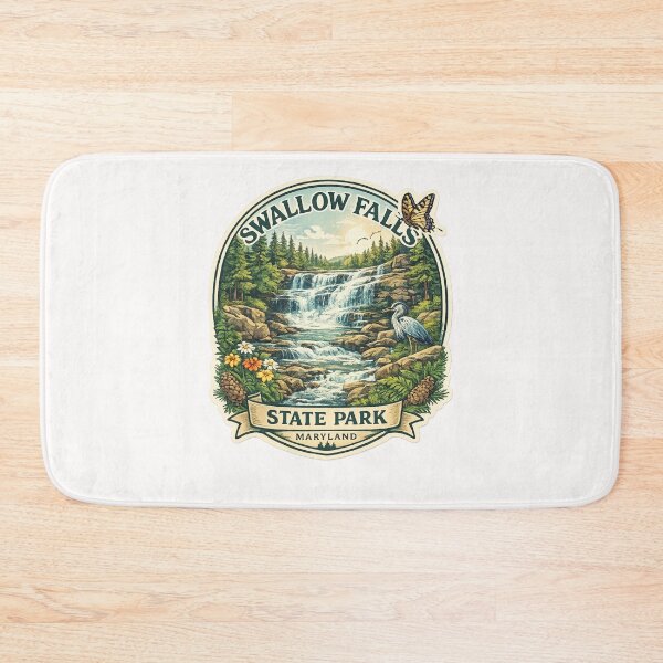 Item preview, Swallow Falls State Park Maryland Wildlife Scene – Waterfalls, Pines, and Great Blue Heron designed and sold by Places On Earth.