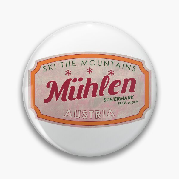 Item preview, Mühlen, Austria, Steiermark, Ski, textured skiing badge designed and sold by Wanderful-roads.