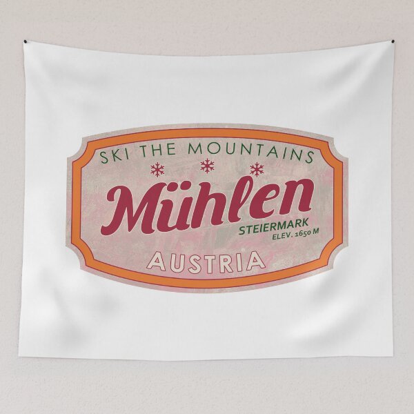 Item preview, Mühlen, Austria, Steiermark, Ski, textured skiing badge designed and sold by Wanderful-roads.