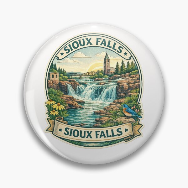 Item preview, Sioux Falls South Dakota Badge – Historic Falls Park with Cathedral and Bridge at Sunrise designed and sold by Places On Earth.
