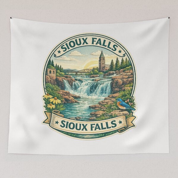 Item preview, Sioux Falls South Dakota Badge – Historic Falls Park with Cathedral and Bridge at Sunrise designed and sold by Places On Earth.