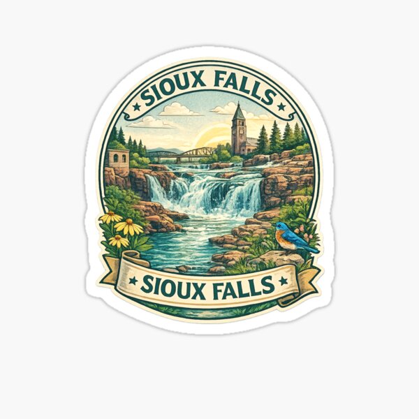 Item preview, Sioux Falls South Dakota Badge – Historic Falls Park with Cathedral and Bridge at Sunrise designed and sold by Places On Earth.