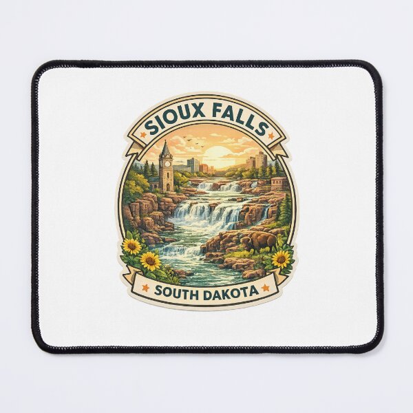 Item preview, Sioux Falls South Dakota Sunset Badge – Waterfalls, Cityscape, and Historic Tower designed and sold by Places On Earth.