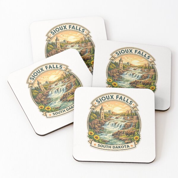 Item preview, Sioux Falls South Dakota Sunset Badge – Waterfalls, Cityscape, and Historic Tower designed and sold by Places On Earth.
