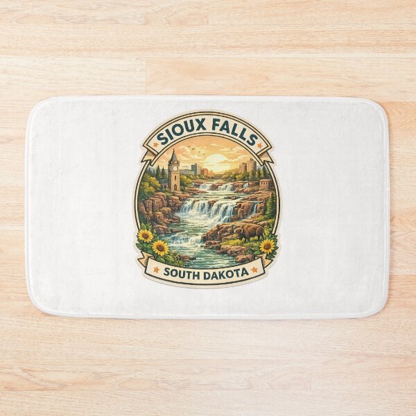 Item preview, Sioux Falls South Dakota Sunset Badge – Waterfalls, Cityscape, and Historic Tower designed and sold by Places On Earth.