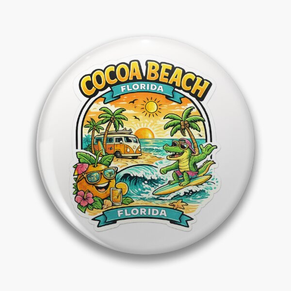 Item preview, Cocoa Beach Florida Sunset Scene – Surfing Alligator, Palm Trees and Orange Tropics Vibe designed and sold by Places On Earth.