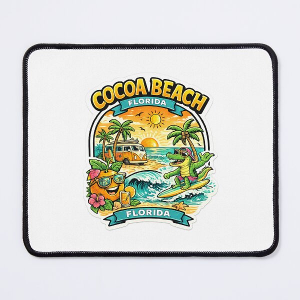 Item preview, Cocoa Beach Florida Sunset Scene – Surfing Alligator, Palm Trees and Orange Tropics Vibe designed and sold by Places On Earth.
