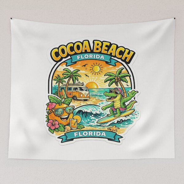 Item preview, Cocoa Beach Florida Sunset Scene – Surfing Alligator, Palm Trees and Orange Tropics Vibe designed and sold by Places On Earth.