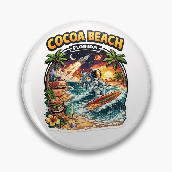 Item preview, Cocoa Beach Florida Astronaut Surf Scene – Rocket Launch, Palm Trees, and Space Coast Sunset designed and sold by Places On Earth.
