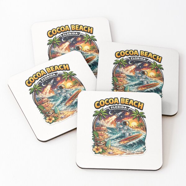Item preview, Cocoa Beach Florida Astronaut Surf Scene – Rocket Launch, Palm Trees, and Space Coast Sunset designed and sold by Places On Earth.