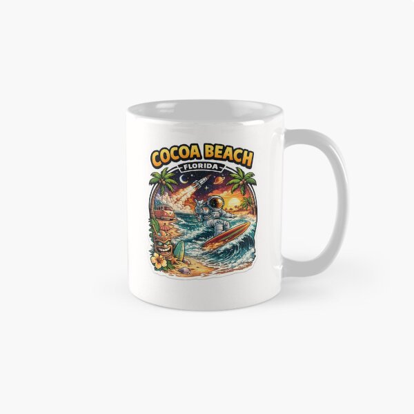 Item preview, Cocoa Beach Florida Astronaut Surf Scene – Rocket Launch, Palm Trees, and Space Coast Sunset designed and sold by Places On Earth.
