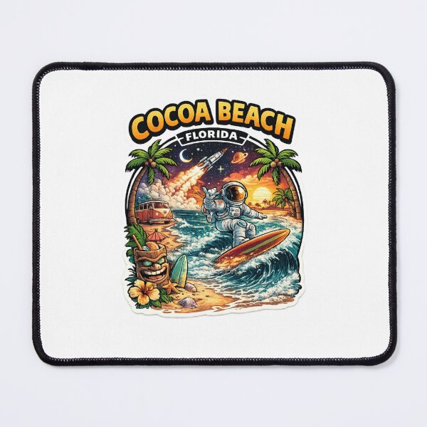 Item preview, Cocoa Beach Florida Astronaut Surf Scene – Rocket Launch, Palm Trees, and Space Coast Sunset designed and sold by Places On Earth.