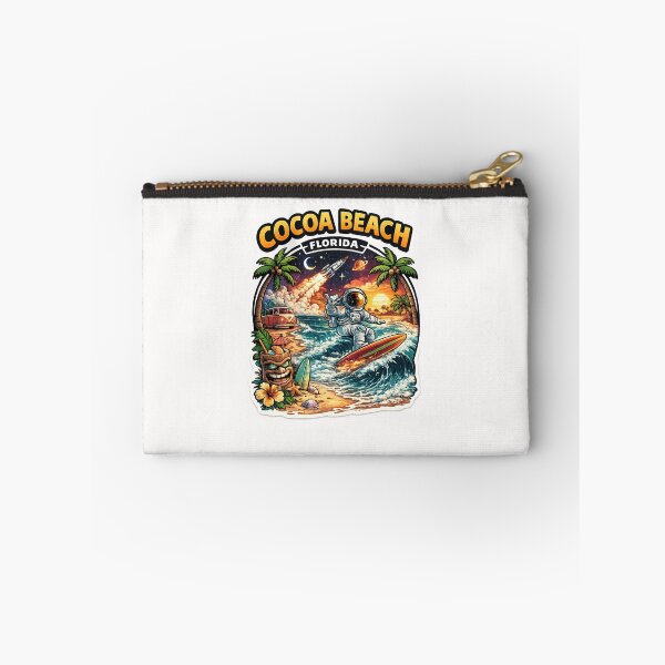 Item preview, Cocoa Beach Florida Astronaut Surf Scene – Rocket Launch, Palm Trees, and Space Coast Sunset designed and sold by Places On Earth.