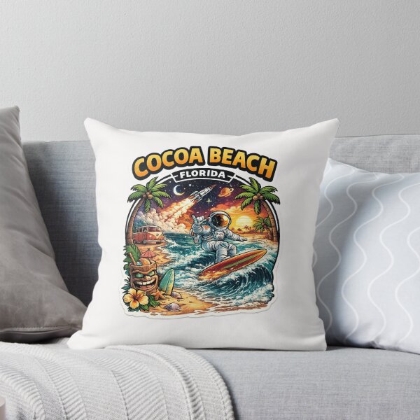 Item preview, Cocoa Beach Florida Astronaut Surf Scene – Rocket Launch, Palm Trees, and Space Coast Sunset designed and sold by Places On Earth.