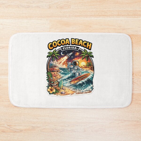 Item preview, Cocoa Beach Florida Astronaut Surf Scene – Rocket Launch, Palm Trees, and Space Coast Sunset designed and sold by Places On Earth.