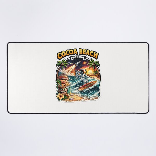 Item preview, Cocoa Beach Florida Astronaut Surf Scene – Rocket Launch, Palm Trees, and Space Coast Sunset designed and sold by Places On Earth.