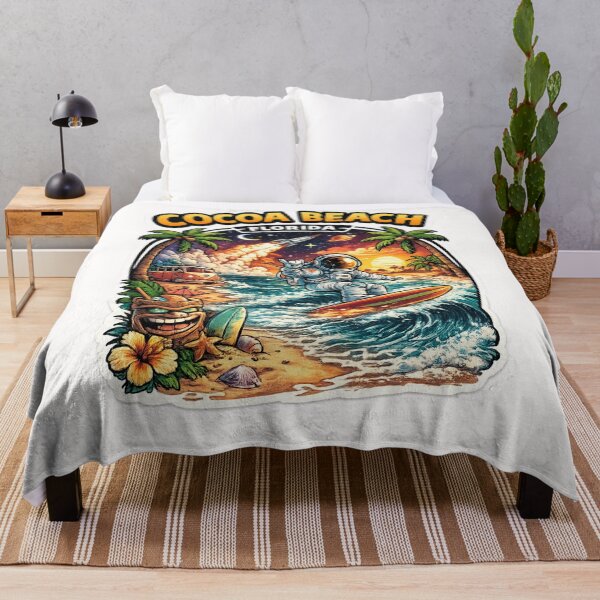 Item preview, Cocoa Beach Florida Astronaut Surf Scene – Rocket Launch, Palm Trees, and Space Coast Sunset designed and sold by Places On Earth.