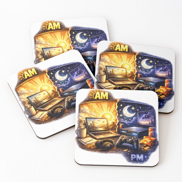 Item preview, AM to PM – Work Hard Game Hard Gamer Lifestyle Illustration designed and sold by 2025dav.