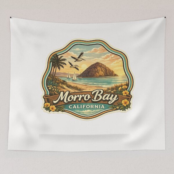 Item preview, Morro Bay California Coastal Scene – Seabirds, Sailboats and Morro Rock at Golden Hour designed and sold by Places On Earth.