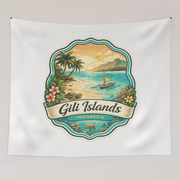 Item preview, Gili Islands Indonesia Tropical Coast – Sea Turtle, Fishing Boat and Sunset Paradise designed and sold by Places On Earth.