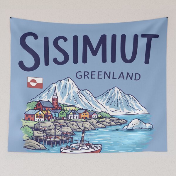 Item preview, Sisimiut Greenland Cute And Colorful Landscape With Flag designed and sold by HowToCanadian.