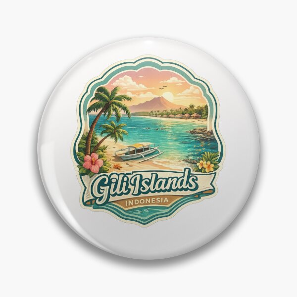 Item preview, Gili Islands Indonesia Beach Scene – Sunset Overwater Huts, Mountains and Palm-Fringed Coast designed and sold by Places On Earth.