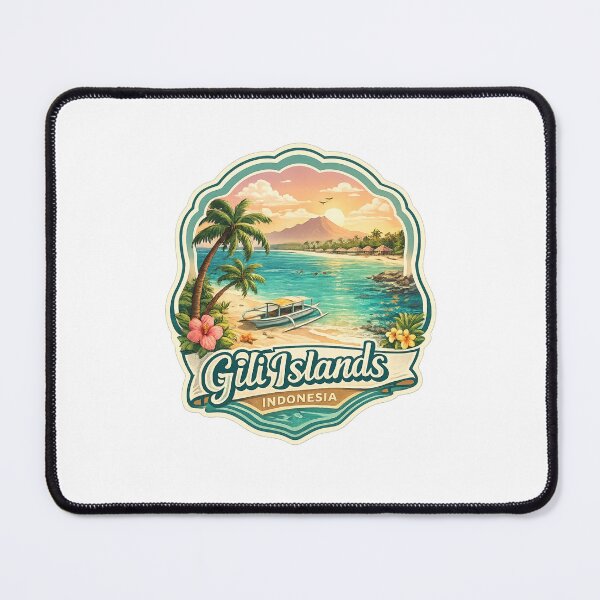 Item preview, Gili Islands Indonesia Beach Scene – Sunset Overwater Huts, Mountains and Palm-Fringed Coast designed and sold by Places On Earth.